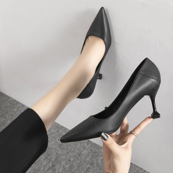women pumps genuine leather high heels pointed toe shallow mouth comfortable office lady work shoes solid color women shoes, Black
women pumps genuine leather high heels pointed toe shallow mouth comfortable office lady work shoes solid color women shoes, Black