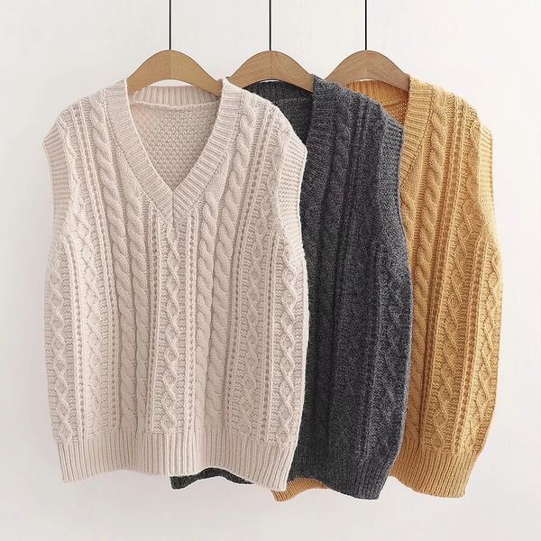 autumn winter chic vest sweaters women korean loose v neck sleeveless solid color twist knitted vest for student, Black;white
autumn winter chic vest sweaters women korean loose v neck sleeveless solid color twist knitted vest for student, Black;white