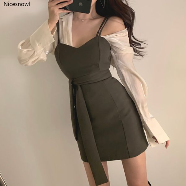 two piece dress spaghetti strap v neck bodycon mini summer party black korean short green formal women elegant silk shirt, Black;gray
two piece dress spaghetti strap v neck bodycon mini summer party black korean short green formal women elegant silk shirt, Black;gray