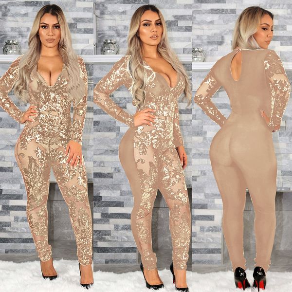 2020 new fashion popular european and american slim sequined perspective deep v jumpsuit nightclub clothing, White
2020 new fashion popular european and american slim sequined perspective deep v jumpsuit nightclub clothing, White