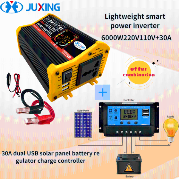 juxing converter kit: power inverter voltage transformer dc 12v to ac 110v/220v with dual usb + 30a solar controller use for car
juxing converter kit: power inverter voltage transformer dc 12v to ac 110v/220v with dual usb + 30a solar controller use for car