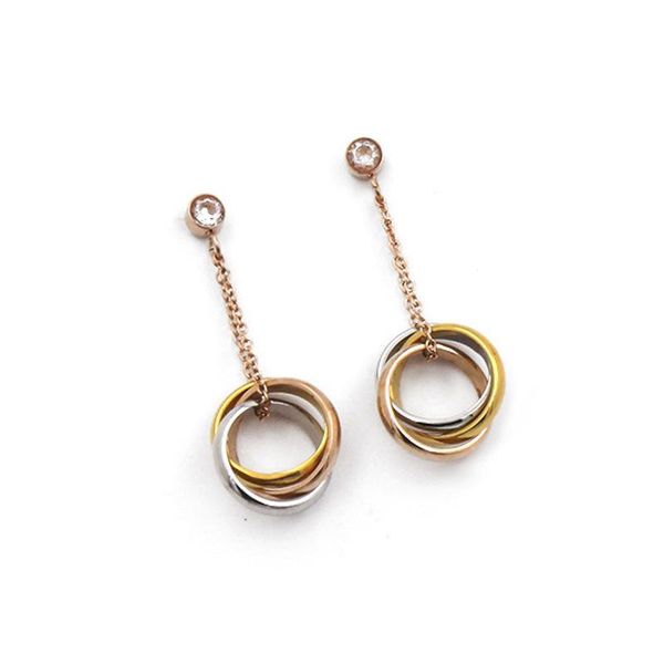 316l titanium steel stud earring with lucky three colors round connect earring with diamond for women wedding gift designer jewelry for wom, White
316l titanium steel stud earring with lucky three colors round connect earring with diamond for women wedding gift designer jewelry for wom, White