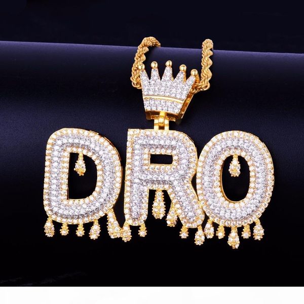 custom name gold crown bail drip letters men's necklaces & pendant ice out cubic zircon rock street hip hop jewelry, Silver 
custom name gold crown bail drip letters men's necklaces & pendant ice out cubic zircon rock street hip hop jewelry, Silver