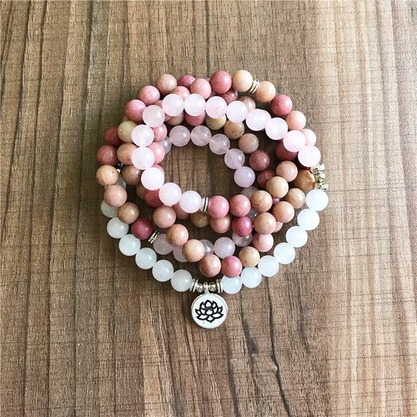 108 mala beads bracelet natural rosequartz & whitejade & rhodonite bracelet yoga mala lotus 5 laps prayer healing bracelets, Black
108 mala beads bracelet natural rosequartz & whitejade & rhodonite bracelet yoga mala lotus 5 laps prayer healing bracelets, Black