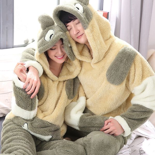 long sleeve mens pajamas set winter nighty sets soft warm cartoon sleepwear suit lovers' home clothing hoodies pants, Black;brown
long sleeve mens pajamas set winter nighty sets soft warm cartoon sleepwear suit lovers' home clothing hoodies pants, Black;brown