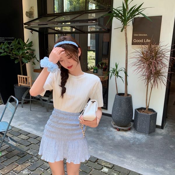 2020 summer new short-sleeved hipster girl style short texture striped sweater women's t-shirt type t-shirt, White
2020 summer new short-sleeved hipster girl style short texture striped sweater women's t-shirt type t-shirt, White