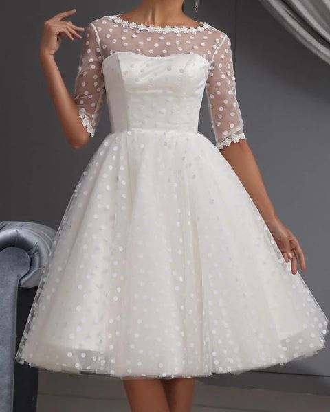 a-line wedding dresses jewel neck knee length lace tulle half sleeve vintage little white dress 1950s with embroidery
a-line wedding dresses jewel neck knee length lace tulle half sleeve vintage little white dress 1950s with embroidery