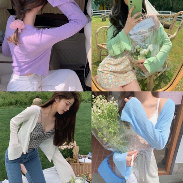 2020 summer coat shirt new light and thin bell sleeve knitted cardigan women's multi-color sunscreen shirt loose coat, White
2020 summer coat shirt new light and thin bell sleeve knitted cardigan women's multi-color sunscreen shirt loose coat, White