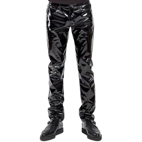 new autumn men's pu leather pants punk style skinny party stage performance night club solid faux pu leather trousers, Black
new autumn men's pu leather pants punk style skinny party stage performance night club solid faux pu leather trousers, Black