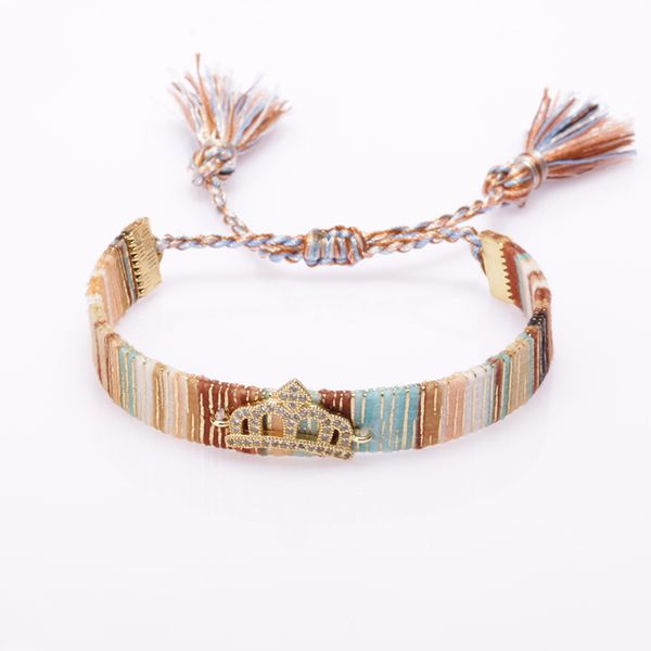 white mix cz crystal pave gold crown charm beads bohemia silk wristband tassel tail adjustable bracelet for woman gift for her, Golden;silver 
white mix cz crystal pave gold crown charm beads bohemia silk wristband tassel tail adjustable bracelet for woman gift for her, Golden;silver