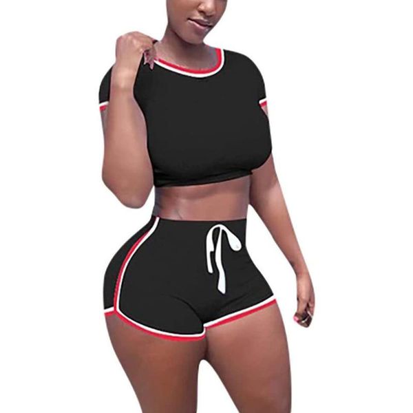 summer fitness women short sleeve crop and shorts casual women set gray red yellow sport two piece set 2pc outfits, White;red
summer fitness women short sleeve crop and shorts casual women set gray red yellow sport two piece set 2pc outfits, White;red