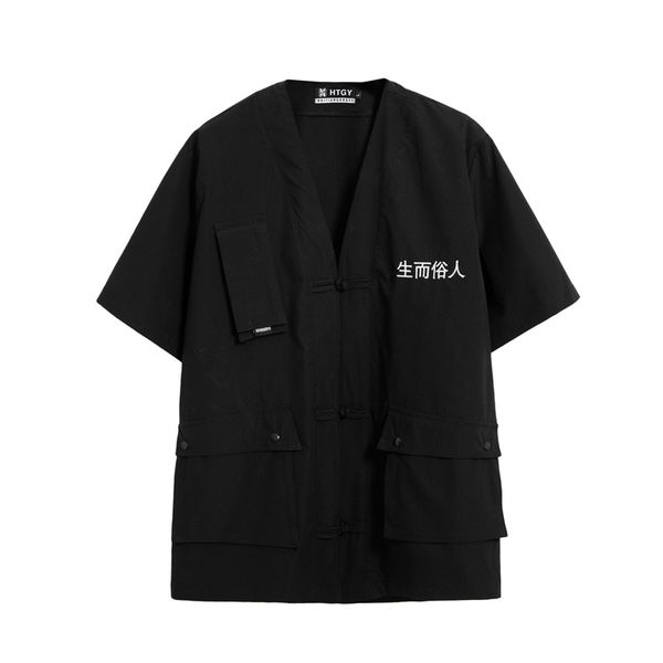 ewq / men's wear summer new black chinese style black shirt male 2020 fashion short sleeve collarless blouse with pockets 9y2213, White;black
ewq / men's wear summer new black chinese style black shirt male 2020 fashion short sleeve collarless blouse with pockets 9y2213, White;black