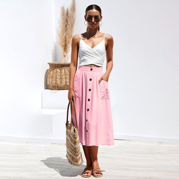 women skirt casual cotton summer robe femme solid casual buckled loose stitching pocket button female elastic skirts, Black
women skirt casual cotton summer robe femme solid casual buckled loose stitching pocket button female elastic skirts, Black