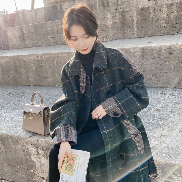 ins hong kong style plaid woolen women's 2019 coat wool sweater wool popular korean stylestyle mid-length woolen coat, Black
ins hong kong style plaid woolen women's 2019 coat wool sweater wool popular korean stylestyle mid-length woolen coat, Black