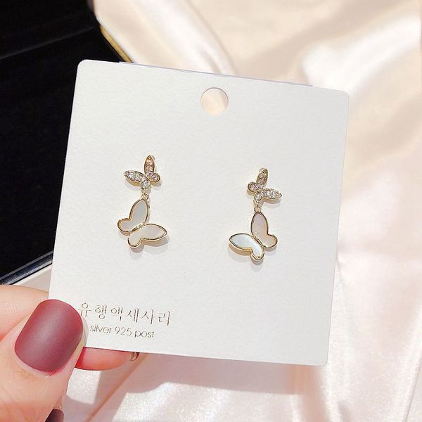 high-end natural shell butterfly drop earrings gold color micro paved cz zircon earrings for women, Silver
high-end natural shell butterfly drop earrings gold color micro paved cz zircon earrings for women, Silver