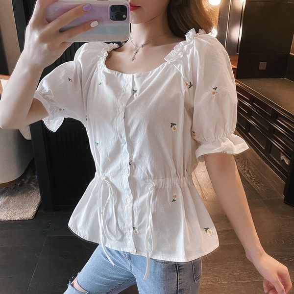 women's design sense new 2020 summer wear all-match shirt korean style short floral shirt, White
women's design sense new 2020 summer wear all-match shirt korean style short floral shirt, White
