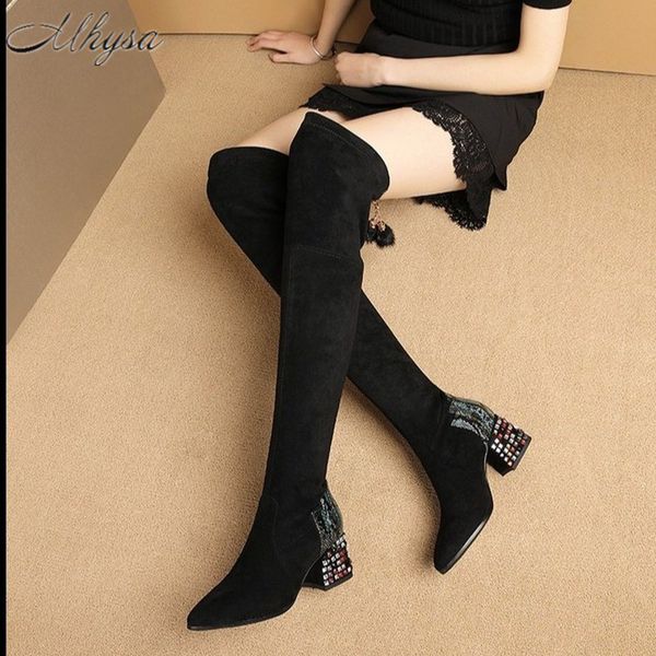 2020 new winter fashion plus velvet comfortable warm long women's boots, pointed rhinestone tassel suede over-the-knee boots, Black
2020 new winter fashion plus velvet comfortable warm long women's boots, pointed rhinestone tassel suede over-the-knee boots, Black