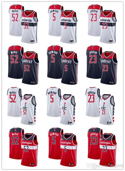 mens womens youth washington wizards 52 mcrae 5 juwan howard 23 michael red navy white custom basketball jerseys, Black;red