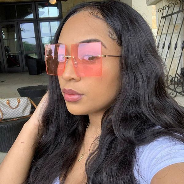 brand designer oversized rimless sunglasses women 2020 gradient red shades sun glasses square men female oculos eyewear uv400, White;black 
brand designer oversized rimless sunglasses women 2020 gradient red shades sun glasses square men female oculos eyewear uv400, White;black