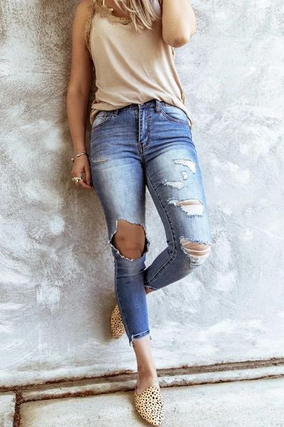 women high stretch ankle-length slim fit denim jeans pants washed big hole ripped jeans demin jeggings ladies skinny trousers, Blue
women high stretch ankle-length slim fit denim jeans pants washed big hole ripped jeans demin jeggings ladies skinny trousers, Blue