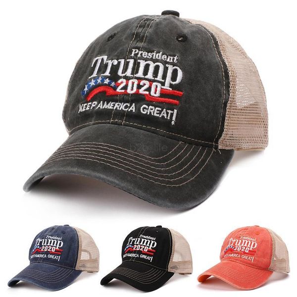 

US STOCK Donald Trump 2020 Baseball Cap Patchwork washed outdoor Make America Great Again hat Republican President Mesh sports cap FY6062