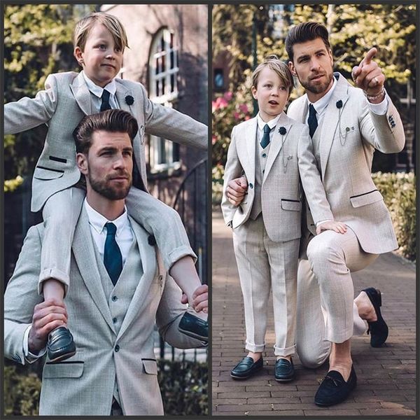 father and son suits 3-piece custom made light gray cotton blend formal blazer notched lapel men suits for father and son, White;black
father and son suits 3-piece custom made light gray cotton blend formal blazer notched lapel men suits for father and son, White;black