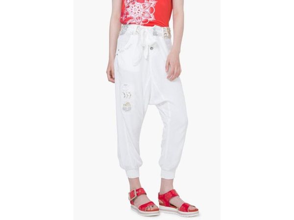 spain spring 2020 new print sequin high waist corset casual pants, Black;white
