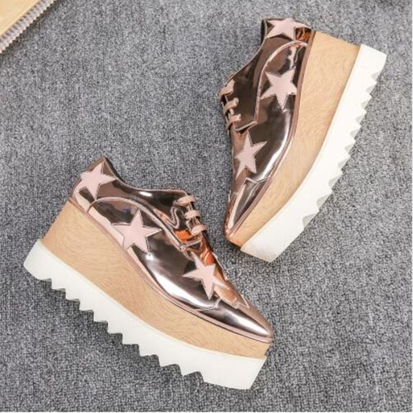 mixed fashion color designer elyse stars patchwork women platform shoes ladies lace up wedge casual shoes female runway, Black 
mixed fashion color designer elyse stars patchwork women platform shoes ladies lace up wedge casual shoes female runway, Black