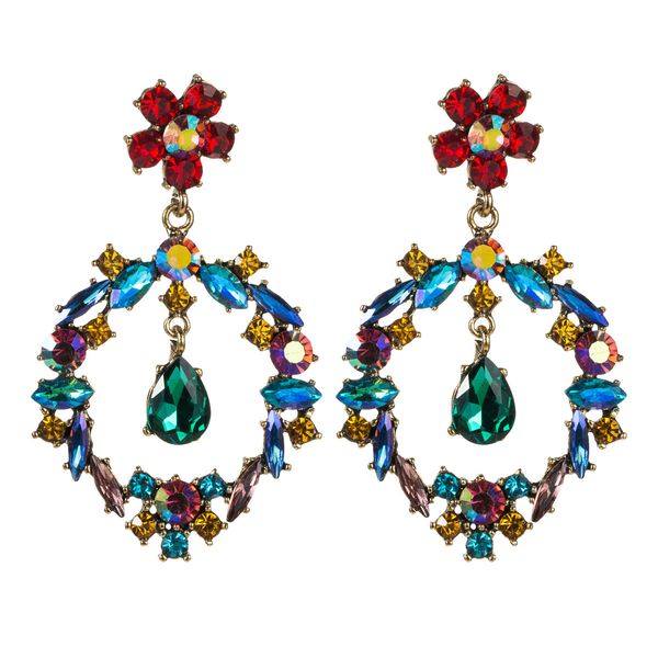 exaggerated color diamond drop-shaped flower earrings female multi-layer diamond bohemian style, Golden 
exaggerated color diamond drop-shaped flower earrings female multi-layer diamond bohemian style, Golden