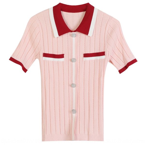 2020 summer new women's short sleeve contrast color striped lapel slim all-match knitted pullover pullover thin, White
2020 summer new women's short sleeve contrast color striped lapel slim all-match knitted pullover pullover thin, White