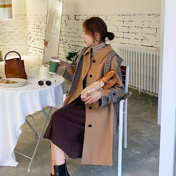 2020 new winter women fashion stitching wool jacket female hooded overcoat ladies lattice retro coat girls long section outwear, Black
2020 new winter women fashion stitching wool jacket female hooded overcoat ladies lattice retro coat girls long section outwear, Black