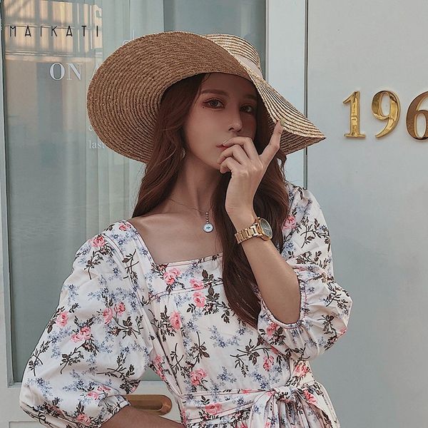 big brim retro flat straw hat female summer beach sun hat fashion straw belt travel female, Black;white
big brim retro flat straw hat female summer beach sun hat fashion straw belt travel female, Black;white