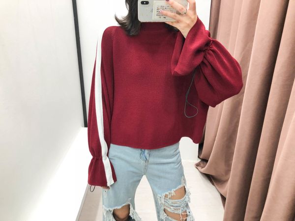 f8436-korean women's clothing 2019 season new semi-high collar drawstring bar sleeve sweater horn horn hornsweater for women, White;black
f8436-korean women's clothing 2019 season new semi-high collar drawstring bar sleeve sweater horn horn hornsweater for women, White;black