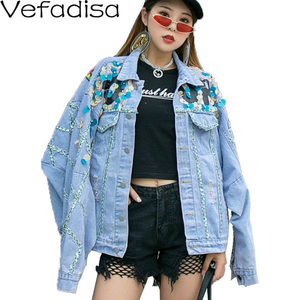 women's jackets vefadisa sequin denim coat women 2021 autumn fashion hole short jacket floral print loose blue qyf3276, Black;brown
women's jackets vefadisa sequin denim coat women 2021 autumn fashion hole short jacket floral print loose blue qyf3276, Black;brown