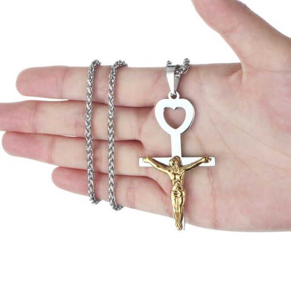 new necklace for men stainless steel heart jesus cross pendant women fashion religious crucifix jewelry, Silver
new necklace for men stainless steel heart jesus cross pendant women fashion religious crucifix jewelry, Silver