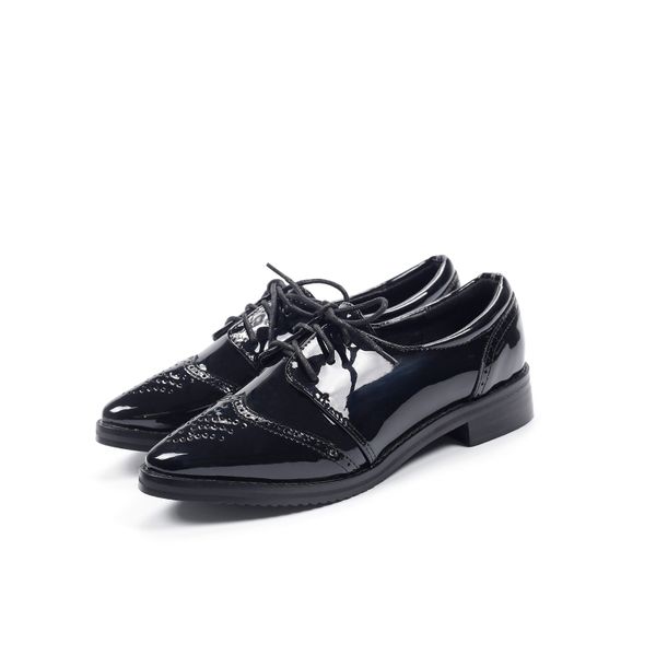 fashion dress women's shoes thick heels pointed toe female derby shoes british style lace-up women's flats patent leather brogue, Black
fashion dress women's shoes thick heels pointed toe female derby shoes british style lace-up women's flats patent leather brogue, Black