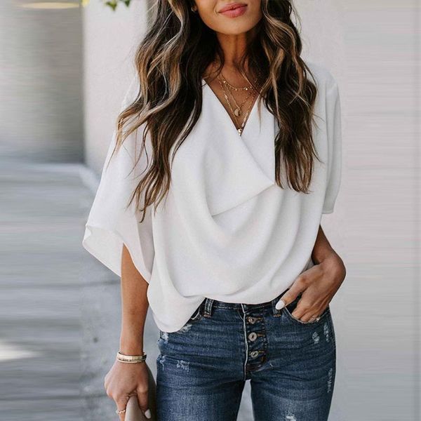 blouses women's fashion 2020 summer casual loose draped shirts female half sleeve folds v-neck fashion blouses, White
blouses women's fashion 2020 summer casual loose draped shirts female half sleeve folds v-neck fashion blouses, White