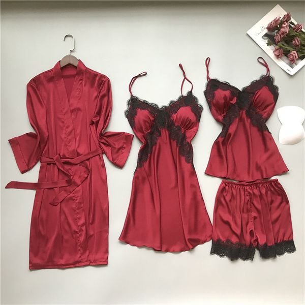 women's sleepwear 4pcs robes sets 2021 solid kimono robe fashion bathrobe peignoir wedding soft bridesmaid h192, Black;red
women's sleepwear 4pcs robes sets 2021 solid kimono robe fashion bathrobe peignoir wedding soft bridesmaid h192, Black;red