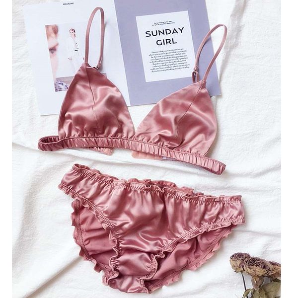 sweet bralette wire satin bra set thin triangle cups solid color bra and panty set lingerie underwear women brassiere, Red;black
sweet bralette wire satin bra set thin triangle cups solid color bra and panty set lingerie underwear women brassiere, Red;black