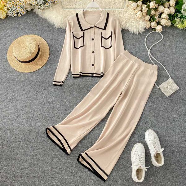 two piece dress autumn winter striped knitted 2 set women sweaters cardigan + elastic waist wide leg pants suits, White
two piece dress autumn winter striped knitted 2 set women sweaters cardigan + elastic waist wide leg pants suits, White