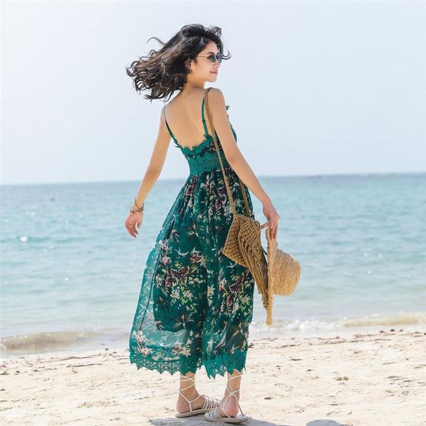 luxury floral print wide-leg jumpsuit dresses spaghetti strap backless mesh splicing chiffon women overalls dresses, White
luxury floral print wide-leg jumpsuit dresses spaghetti strap backless mesh splicing chiffon women overalls dresses, White