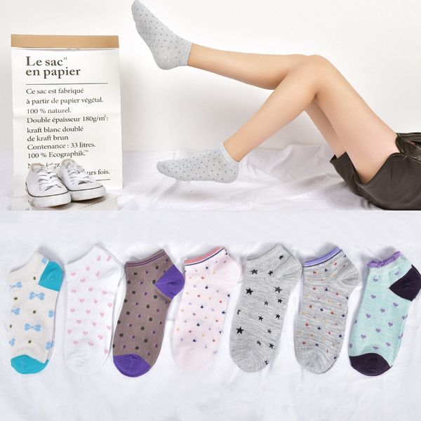 summer new striped boat cotton women's low-boat socks women's cotton socks, Pink;yellow