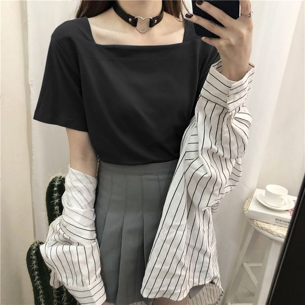 square collar t-shirt womens short-sleeved korean-style all-match pure black heart machine design feeling collarbone slimming niche shirt in, White
square collar t-shirt womens short-sleeved korean-style all-match pure black heart machine design feeling collarbone slimming niche shirt in, White