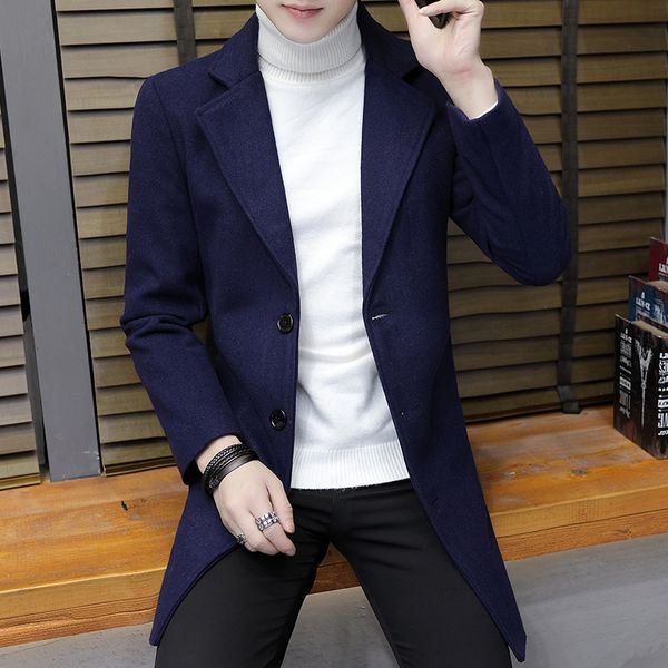 wool coats men casual fashion slim fit autumn winter jackets parkas, Black