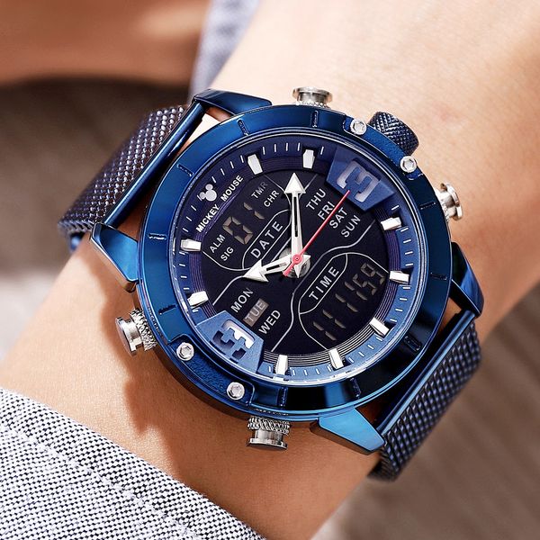 multi-functional men's electronic cool mesh belt dual-movement waterproof electronic sports watch men's watch 499, Blue
multi-functional men's electronic cool mesh belt dual-movement waterproof electronic sports watch men's watch 499, Blue