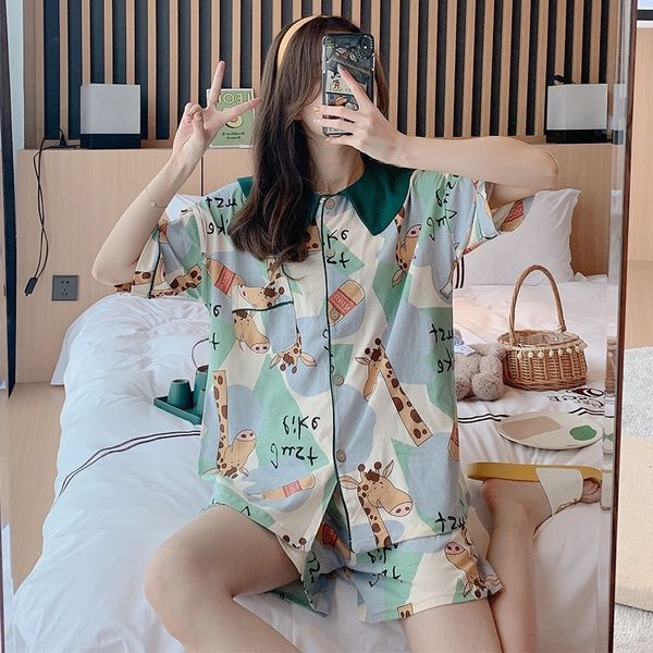 cotton home clothes sweater pajamas women's short-sleeved sweet girl's lapel cardigan pajamas home clothes suit fashionable outsid, Blue;red
cotton home clothes sweater pajamas women's short-sleeved sweet girl's lapel cardigan pajamas home clothes suit fashionable outsid, Blue;red