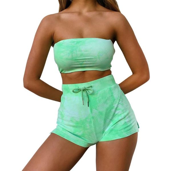 2 pcs women tie-dye outfits, tube drawstring split shorts casual style clothes set, Gray
2 pcs women tie-dye outfits, tube drawstring split shorts casual style clothes set, Gray