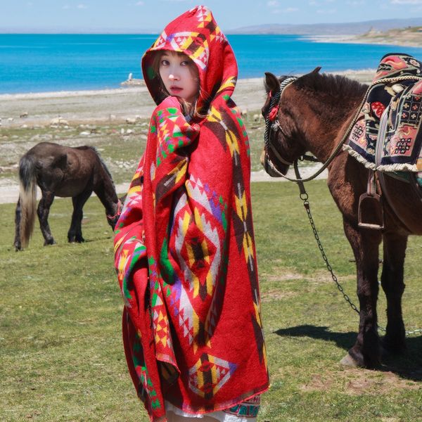 national style with hat cloak female winter cloak shawl ethnic shawls thickened warm tea kari jiangxi tibet travel red with hat shawl, Blue;gray
national style with hat cloak female winter cloak shawl ethnic shawls thickened warm tea kari jiangxi tibet travel red with hat shawl, Blue;gray