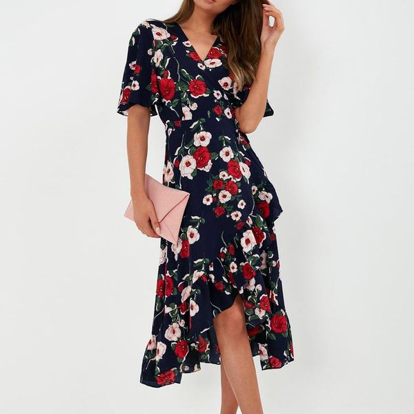 women elegant floral print long dress v neck split wrap party dress female short sleeve ruffle bandage boho dresses 2020, Black;gray
women elegant floral print long dress v neck split wrap party dress female short sleeve ruffle bandage boho dresses 2020, Black;gray
