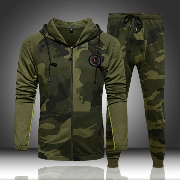 camo men tracksuit hooded outerwear hoodie set 2 pieces autumn sporting male fitness camouflage sweatshirts jacket + pants sets cx200730, Gray
camo men tracksuit hooded outerwear hoodie set 2 pieces autumn sporting male fitness camouflage sweatshirts jacket + pants sets cx200730, Gray